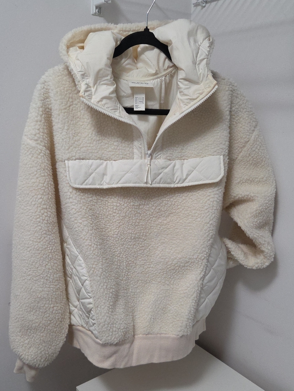 H&M Cream Sherpa Pullover Hoodie with Quilted Accents